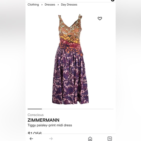 NWT Zimmerman spliced paisley tiggy bow midi dress size 4 - Picture 2 of 7